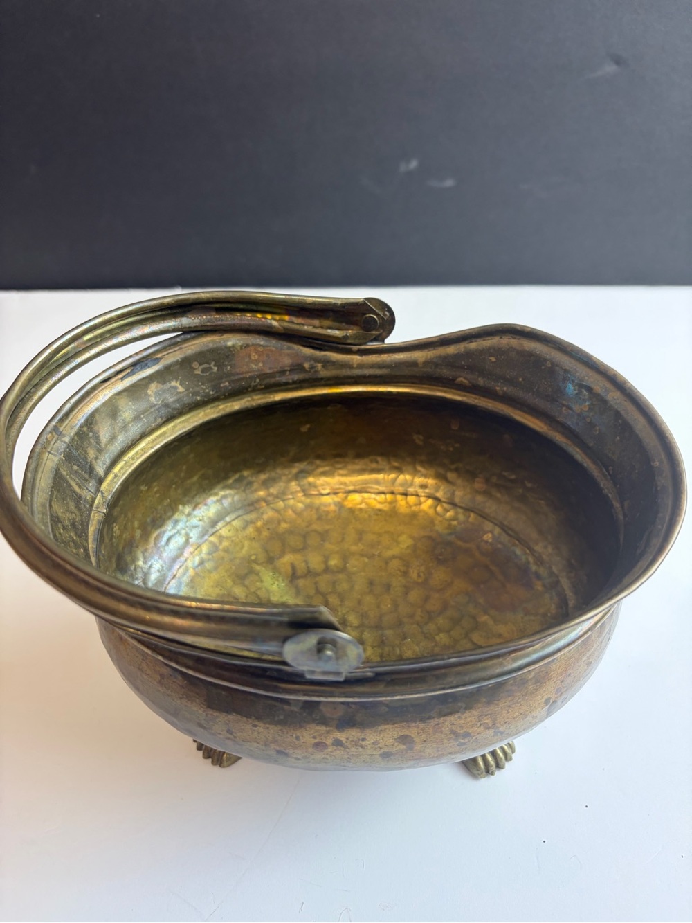 Brass Footed Serving Bowl with Handle - Antique-Style Gold Finish